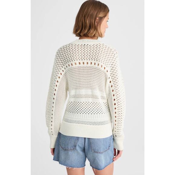 NWOT MADEWELL White Open Stitch Cotton Pullover Sweater Size Medium - Picture 2 of 11